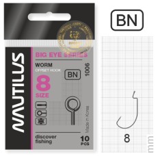 Крючки Офсетные Nautilus Offset Big Eye Series Worm 1006BN № 3/0 (7 шт.)