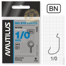 Крючки Офсетные Nautilus Offset Big Eye Series Worm 1005 BN №1/0 (9шт)